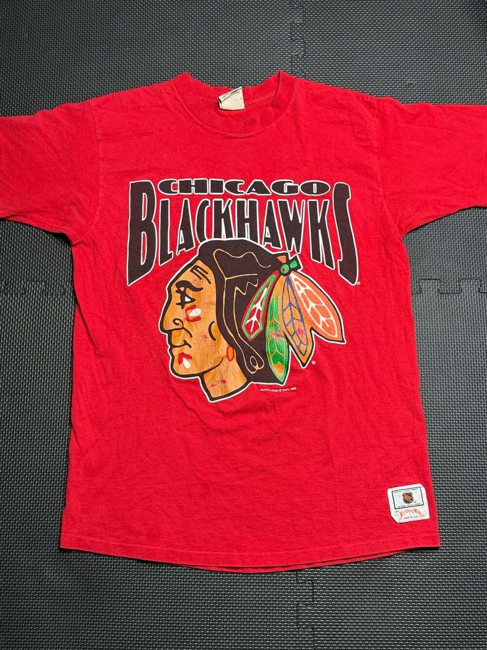 80s Nutmeg Mills Chicago Blackhawks T-Shirt Size XL Red Vintage 1989 NHL